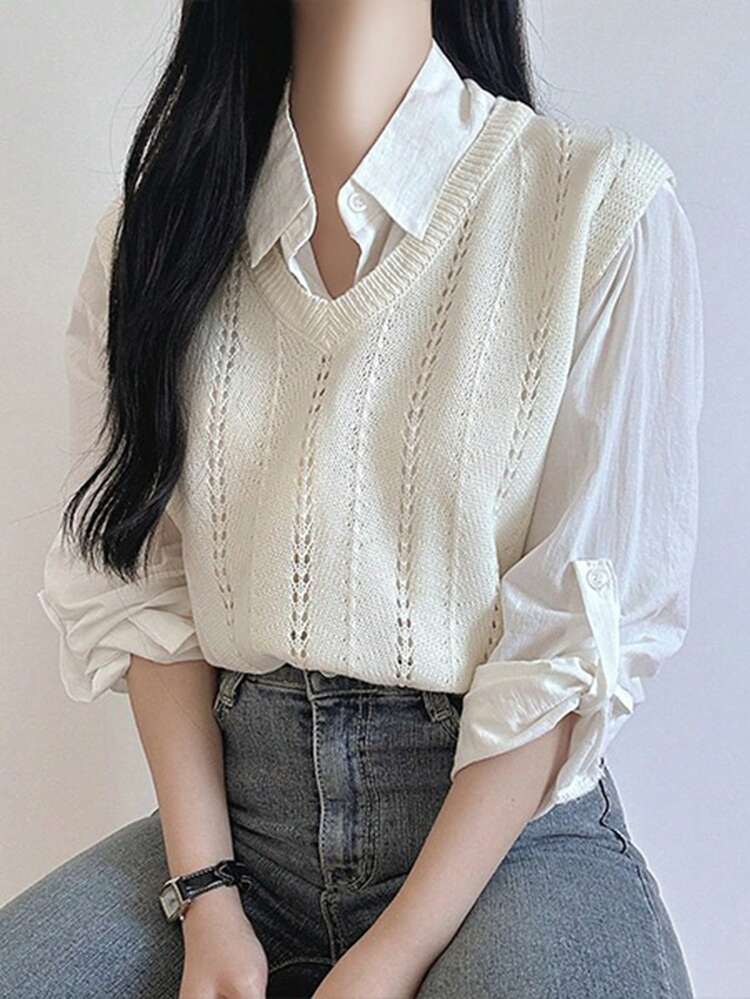 Women's Solid Color V-Neck Slim Fit Fashionable Sweater Vest