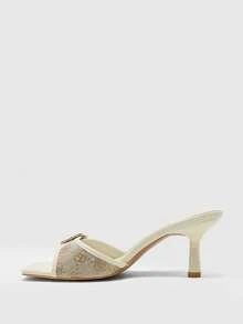 CUCCOO BIZCHIC Women's Floral Pattern Buckle Design Fashion Square Toe High Heel Sandals - Beige - View 4