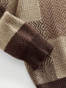 EASEVO 加大码男士拼接图案V领长袖毛衣，秋冬季 - 彩色 - 查看 4