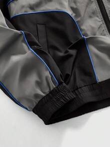 ROMWE MEN Street Life Men's Contrast Color Casual Zip-Up Long Sleeve Jacket - Black - View 4