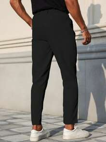 Manfinity Homme Men's Solid Color Pocket Simple Casual Long Pants, Daily Wear, Fall - Black - View 2