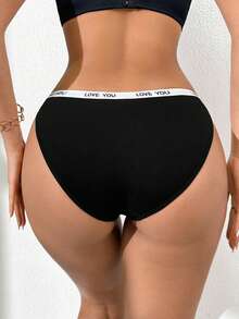 EasyFave Calcinha fio dental feminina sem costura com estampa de letras em jacquard, 1 unidade, preta. - Preto - Ver 2