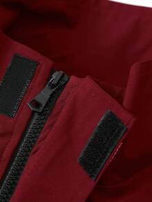 Manfinity Campus Court 男士休闲百搭运动立领夹克，大号印花图案，年轻情侣款，大口袋，秋冬外套 - 酒紅色 - 查看 5