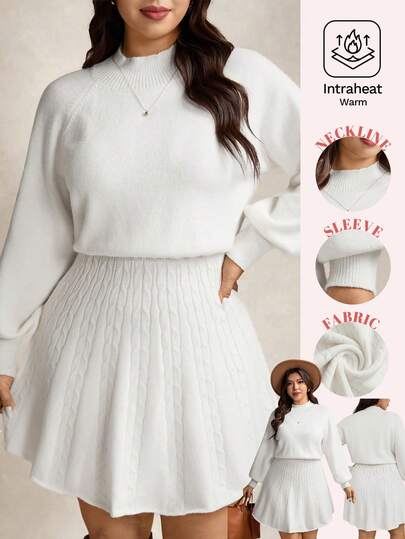 Zelara Vestido de punto midi de línea A con cintura ceñida, manga farol y cuello alto para mujeres de talla grande en Acción de Gracias. Vestido de suéter casual y elegante para oficina en invierno. Vestido de fiesta elegante para Navidad. Ropa de invierno para mujer. Vestido de otoño. Vestido mini. Vestido blanco de manga larga. Vestido de suéter de otoño.