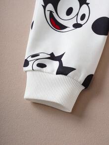 SHEIN Felix The Cat Young Girl Cartoon Print Cute Graphic White Long Sleeve Crew Neck Sweatshirt - White - View 5