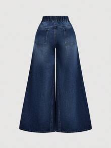 SHEIN MOD Plus Size Casual Everyday Washed Slant Pocket Loose Wide Leg Jeans - Dark Wash - View 2