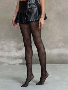 ROMWE Goth Medias de red sólidas - Corazón negro - Ver 4