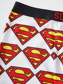SUPERMAN X SHEIN Men's Soft & Comfortable All-Over Print Letter Tape Trunks - White - View 3