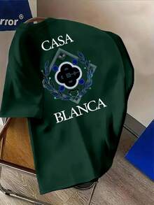 INAWLY Camiseta de manga corta con cuello redondo y estampado minimalista para hombres - Verde militar - Ver 3