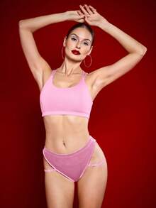 Menodora SHEIN Sport 极简主义运动胸罩吊带背心，适合夏季 - 粉色 - 查看 5