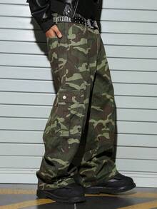 Manfinity EMRG 男士休闲宽松多口袋做旧迷彩阔腿牛仔裤 - 彩色 - 查看 4