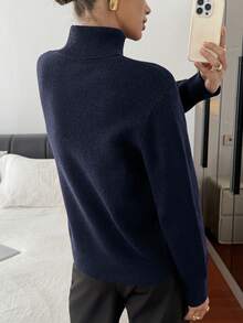DAZY 女士商务休闲高领毛衣 - 藏蓝色 - 查看 3