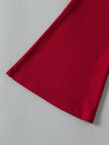 SHEIN ChillGRL Ensemble de 2 pièces pour filles de 8 à 12 ans : T-shirt à manches longues col rond blanc avec décoration 3D de cerises mignonnes, pantalon rouge moulant évasé, tenue confortable et mignonne pour la rentrée scolaire, automne - Rouge - Voir 8