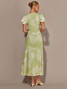 COSMINA Đầm đuôi cá tay bồng thanh lịch dành cho nữ, thích hợp cho kỳ nghỉ và tiệc tùng, đầm màu xanh nhạt cho nữ, áo màu xanh nhạt, trang phục nghỉ dưỡng cho nữ, áo kiểu nữ cho mùa hè, đầm màu xanh lá cây nhạt, đầm dự tiệc cưới ngoài trời. - màu xanh lá - Xem 6