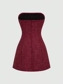 Sweetra Plus Size Retro Fitted High-End Blazer & Strapless Dress 2 Pieces Set