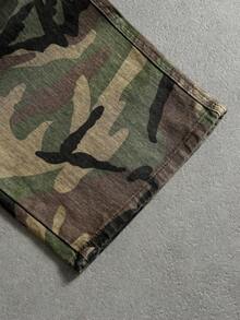 Manfinity ZONE917 男式休闲迷彩印花工装牛仔裤 - 軍綠色 - 查看 7