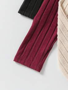 SHEIN 3pcs/Set Teen Girls' Solid Color Crew Neck Long Sleeve Casual Ribbed T-Shirts - Burgundy - View 4