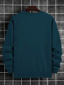 Manfinity Homme 男士印花休闲圆领长袖卫衣 蓝绿色卫衣 男士街头风蓝色图案卫衣 男士图案衬衫 男士蓝色卫衣 - 藍色 - 查看 2