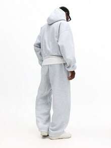 SUMWON Men's Light Grey Hoodie Co-Ord Set With Drawstring Hood And Centre Pocket Relaxed Fit Sweatsuit,INS Hot Selling Style,Comfortable And Thick Fabric For Ultimate Warmth,Family Matching Outfits For Couples,Stylish Coordination,Cozy Family Ensemble,Perfect For Casual And Holiday Wear - Grey - View 2