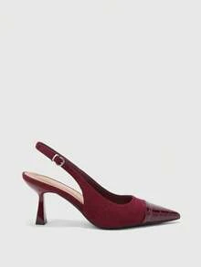 CUCCOO BIZCHIC Minimalist Solid Color Closed Toe Stiletto Heel Women Pumps - Burgundy - View 2