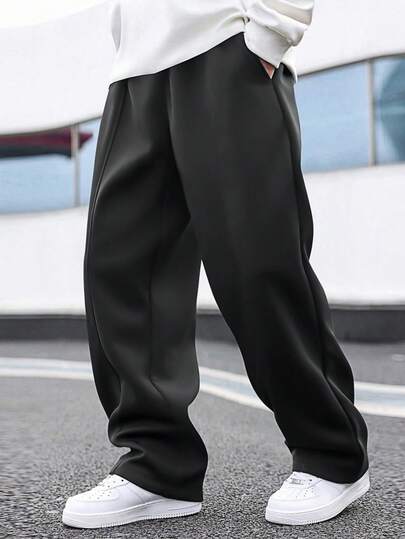 Manfinity Hypemode Plus Size Men's Casual Solid Color Sweatpants Mens Loose Straight Leg Casual Pants Men Oversized Pants Baggy Black Pants Mens Streetwear Pants Baggy Dress Pants Men