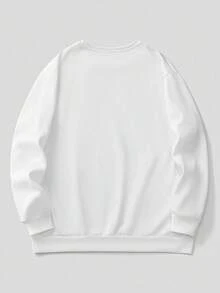 EMERY ROSE Heart Pattern Round Neck Long Sleeve Minimalist Fashion Plus Size Sweatshirt Pullover Fall Winter Autumn - White - View 2