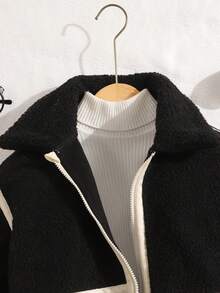 Casual Commuter Apricot Faux Fur Collar Loose Jacket For Teen GirlSuitable For Daily Commute - Black - View 7