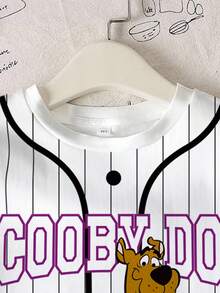 SCOOBY-DOO X SHEIN 青少年男孩休闲通勤校园风格卡通狗和字母条纹印花短袖 T 恤，夏季 - 白色 - 查看 3