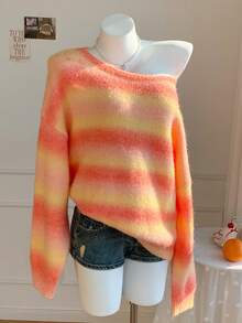 Comfortcana 女士休闲彩色长袖毛衣，秋冬季 - 橘色 - 查看 1