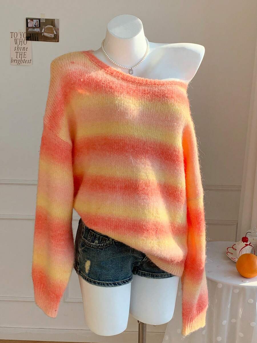 Comfortcana 女士休闲彩色长袖毛衣，秋冬季 - 橘色 - 查看 1