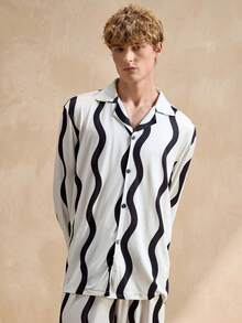 EverLounge Wave Striped Long Sleeve Top & Long Pants Men's Loungewear Set, Winter Clothes