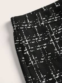 SHEIN PETITE Summer Elegant Women's Plaid Printed Elastic Knitted Pants, Suitable For Various Occasions, Suitable For Summer Vacation, Elegant Travel, And Daily Commuting, Winter For Women,Thanksgiving For Women - Black - View 3