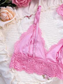 PetitDoll Women's Solid Color Minimalist Everyday Lace Lingerie Set - Pink - View 10