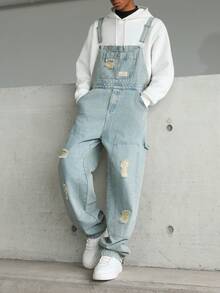 Manfinity Homme 男士休闲做旧胸带牛仔背带裤