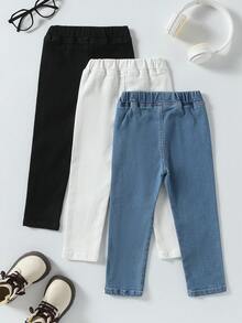 SHEIN Vintaside Kids 三件套高品质平价基础款牛仔打底裤，专为女孩设计。时尚简约，百搭实用。三种颜色可选，方便搭配。新品上市，适合所有季节。基础休闲日常百搭，弹力舒适，修身剪裁。三条牛仔裤套装，专为年轻女孩打造。 - 彩色 - 查看 2