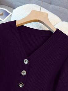 Franclia Nuevo vestido de punto con cintura ceñida y bajo de cola de sirena, estilo francés para otoño/invierno - Morado - Ver 5