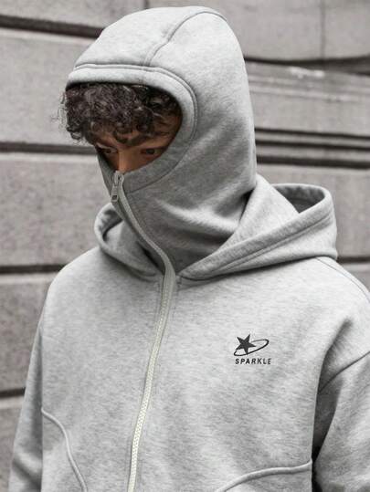 Teen Boys' Casual Hooded Sweatshirt, Black, Streetwear Style, Comfortable, Fashionable, Versatile, Soft Fabric, Suitable For Daily Wear, School, Outings, Outdoor Activities, All Seasons Grey Zip Up Sweatshirt Star Sweatshirt Boy