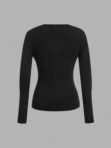 SHEIN EZwear 3件套女士深V领修身休闲长袖T恤套装，适合秋冬季穿着 - 彩色 - 查看 9