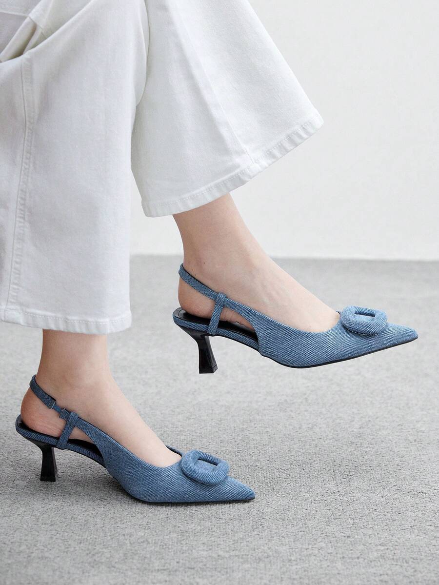 CUCCOO BIZCHIC Women's Pointed Toe Slip-On Stiletto Heel Backless Ankle Strap Sandals, Minimalist & Fashionable High Heels For Christmas - Blue - View 1