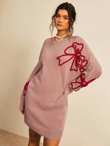 Freevana Cardigan Rajut Terbuka Wanita, Cocok untuk Bisnis Kasual, Pakaian Liburan, Atasan Gaya Country di Musim Gugur/Dingin - Merah - View 3