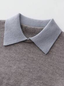 Franclia 女士秋冬圆领加厚针织毛衣，撞色宽松套头衫 - 灰色 - 查看 3