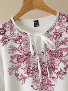 Lacomfia Fashionable Modest Floral Twist Casual Long Sleeve Shirt