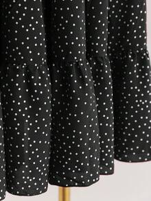 Soleia Váy ngắn hở lưng họa tiết chấm bi đỏ viền xòe cho nữ cỡ lớn, kỳ nghỉ xuân - Đen và trắng - Xem 4