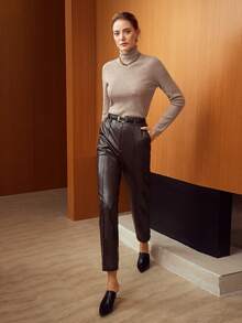 MOTF PREMIUM WOOL TURTLENECK RIB KNIT SWEATER - Coffee Brown - View 4