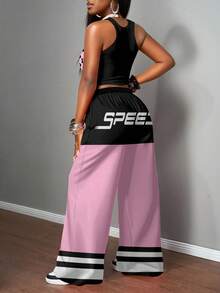 Slaydiva 两件套女士休闲街头风紧身吊带背心和宽松长裤套装，适合街头穿着 - 彩色 - 查看 2