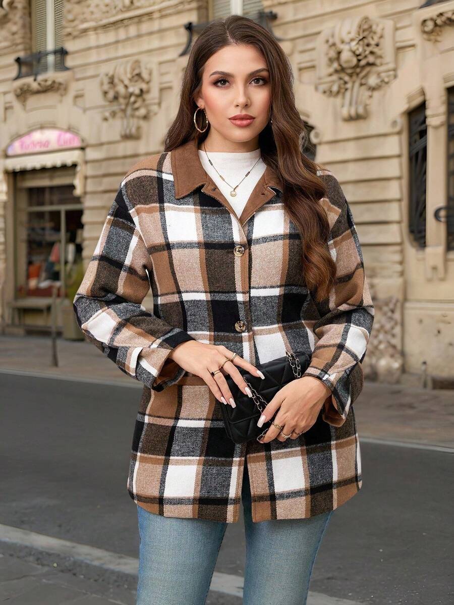 Franclia Women's Long-Sleeved Wool Coat - Brown - View 1