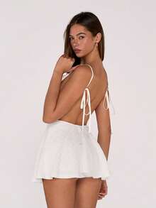 Sweetina 女士新年白色派对纯色露背系带性感吊带迷你连衣裙 - 白色 - 查看 3