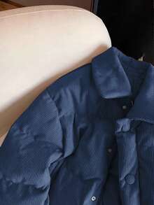 GlowEve معطف قطني مبطن بتصميم كوري فريد من نوع الكوردروي الوردي مع رقعات، ملابس خارجية متعددة الاستخدامات للنساء في فصلي الخريف والشتاء - أزرق بحري - مشاهدة 3