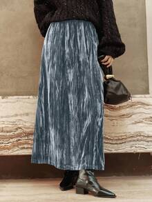 Dazy-Less 女士优雅丝绒半身裙，秋冬商务休闲女装 - 灰色 - 查看 6