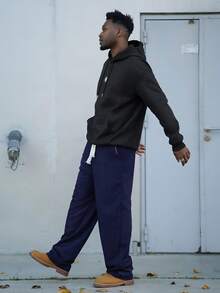 Heavens Edit 男士户外探险元素印花抽绳连帽卫衣，开学季，秋冬 - 黑色 - 查看 5